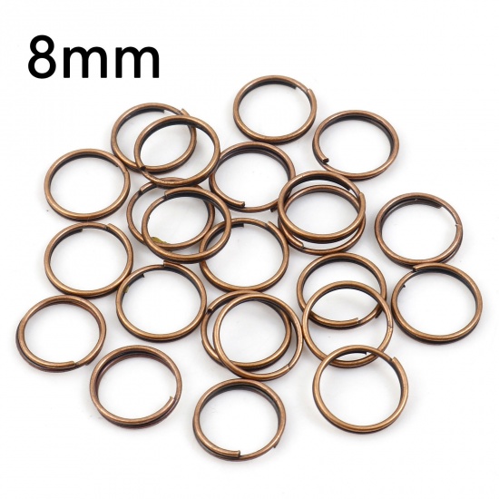 Picture of 0.7mm Iron Based Alloy Double Split Jump Rings Findings Round Antique Copper 8mm Dia, 200 PCs