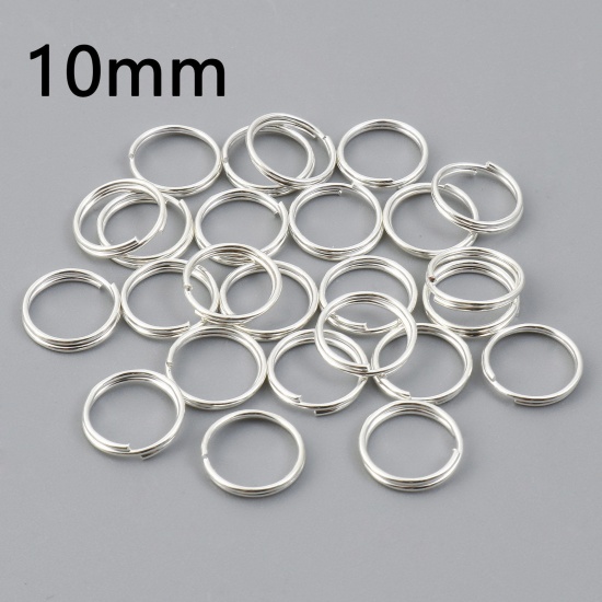 Picture of 0.7mm Iron Based Alloy Double Split Jump Rings Findings Round Silver Plated 10mm Dia, 200 PCs