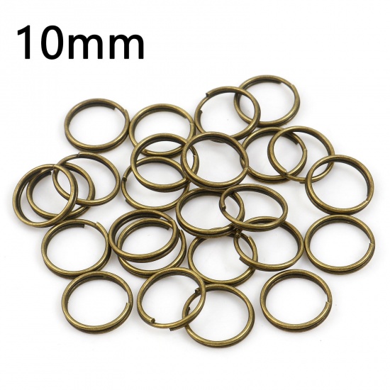 Picture of 0.7mm Iron Based Alloy Double Split Jump Rings Findings Round Antique Bronze 10mm Dia, 200 PCs