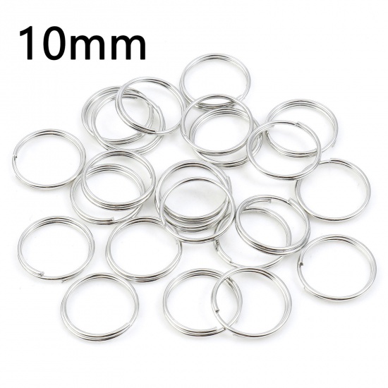 Picture of 0.7mm Iron Based Alloy Double Split Jump Rings Findings Round Silver Tone 10mm Dia, 200 PCs