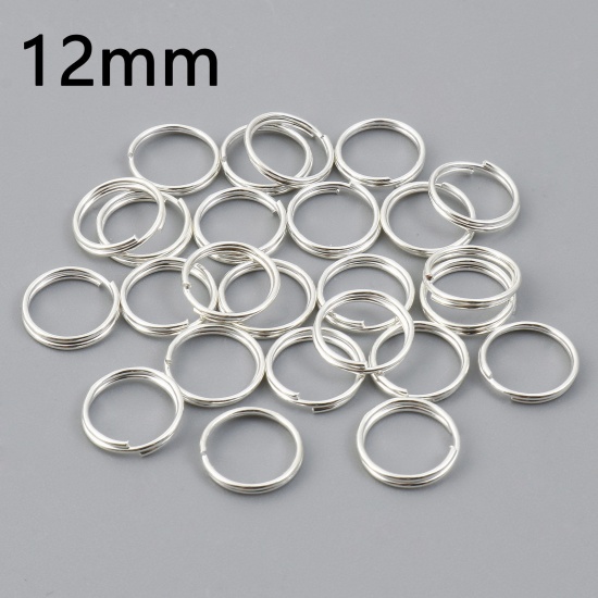 Picture of 0.7mm Iron Based Alloy Double Split Jump Rings Findings Round Silver Plated 12mm Dia, 200 PCs