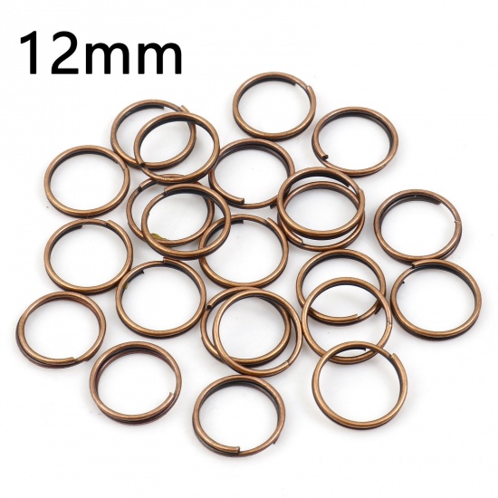Picture of 0.7mm Iron Based Alloy Double Split Jump Rings Findings Round Antique Copper 12mm Dia, 200 PCs