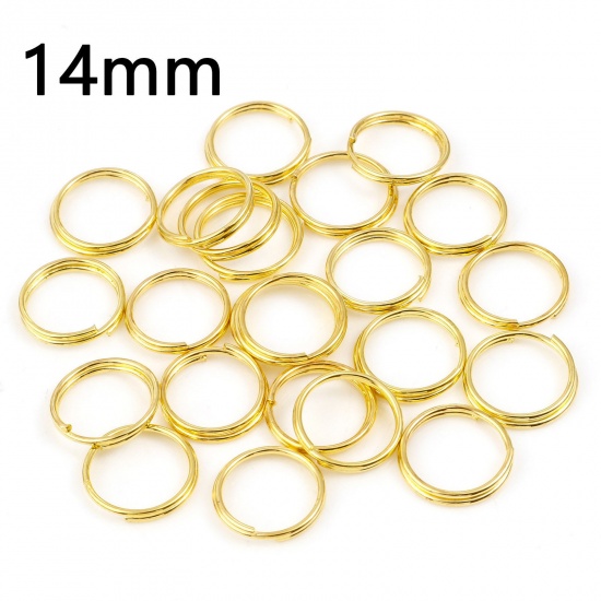 Picture of 0.8mm Iron Based Alloy Double Split Jump Rings Findings Round Gold Plated 14mm Dia, 200 PCs