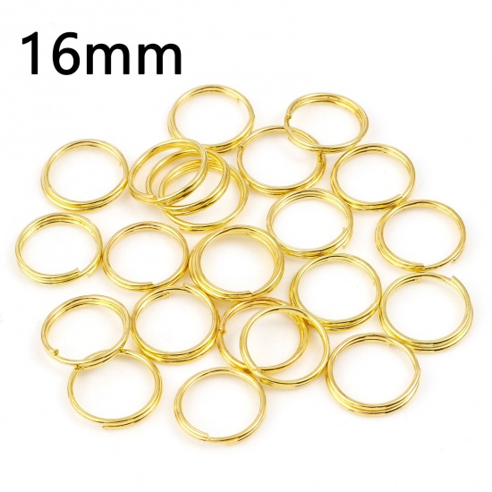 Picture of 1mm Iron Based Alloy Double Split Jump Rings Findings Round Gold Plated 16mm Dia, 200 PCs