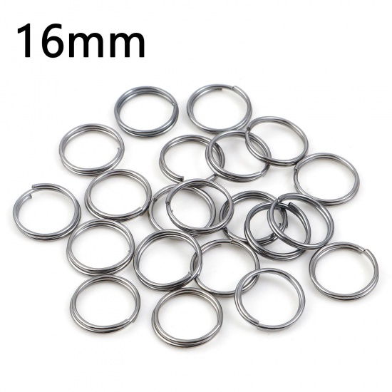 Picture of 1mm Iron Based Alloy Double Split Jump Rings Findings Round Gunmetal 16mm Dia, 200 PCs