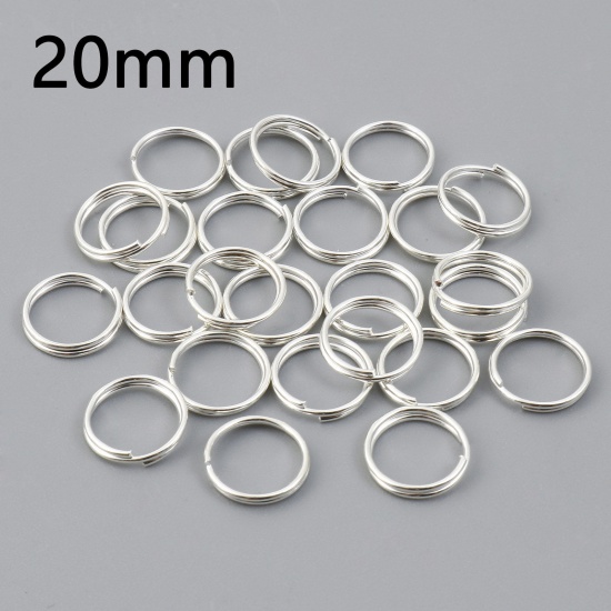 Picture of 1.2mm Iron Based Alloy Double Split Jump Rings Findings Round Silver Plated 20mm Dia, 200 PCs