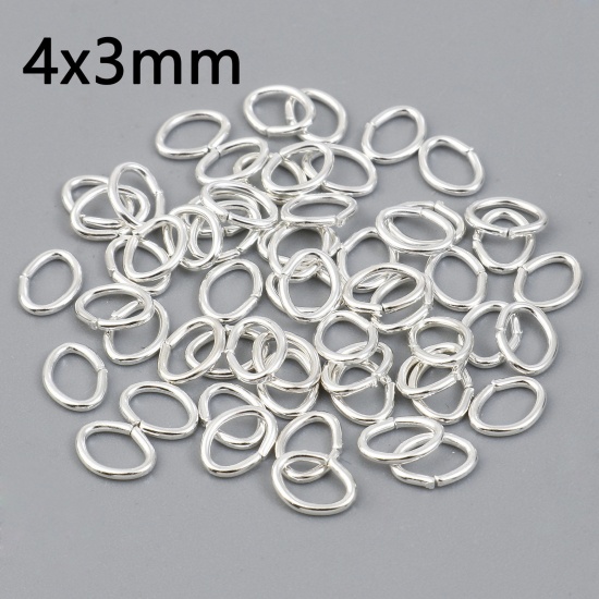 Picture of 0.6mm Iron Based Alloy Open Jump Rings Findings Oval Silver Plated 4mm x 3mm, 300 PCs