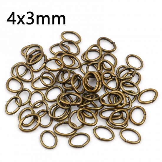 Picture of 0.6mm Iron Based Alloy Open Jump Rings Findings Oval Antique Bronze 4mm x 3mm, 300 PCs