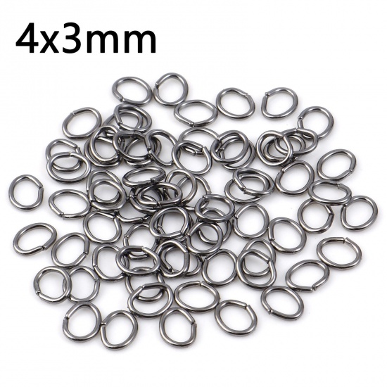 Picture of 0.6mm Iron Based Alloy Open Jump Rings Findings Oval Gunmetal 4mm x 3mm, 300 PCs