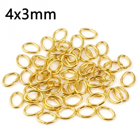 Picture of 0.6mm Iron Based Alloy Open Jump Rings Findings Oval Gold Plated 4mm x 3mm, 300 PCs