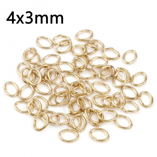Picture of 0.6mm Iron Based Alloy Open Jump Rings Findings Oval KC Gold Plated 4mm x 3mm, 300 PCs