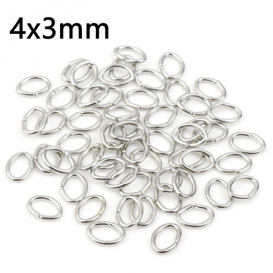 Picture of 0.6mm Iron Based Alloy Open Jump Rings Findings Oval Silver Tone 4mm x 3mm, 300 PCs