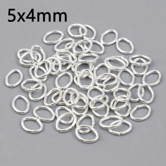 Picture of 0.7mm Iron Based Alloy Open Jump Rings Findings Oval Silver Plated 5mm x 4mm, 300 PCs