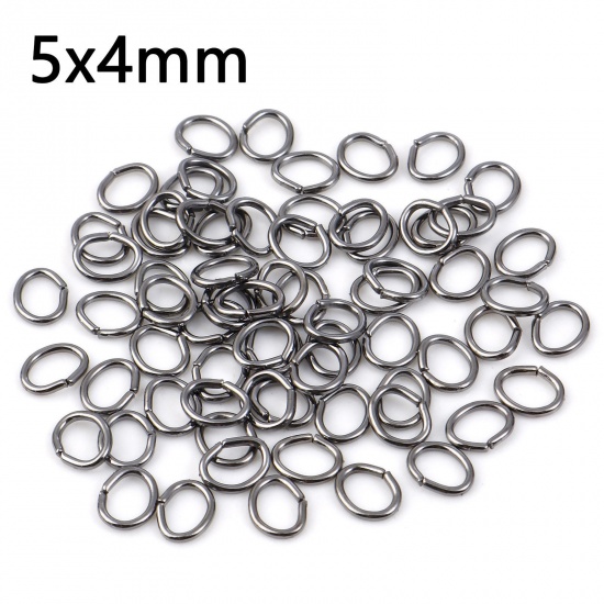 Picture of 0.7mm Iron Based Alloy Open Jump Rings Findings Oval Gunmetal 5mm x 4mm, 300 PCs