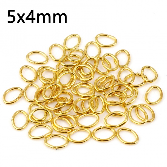 Picture of 0.7mm Iron Based Alloy Open Jump Rings Findings Oval Gold Plated 5mm x 4mm, 300 PCs