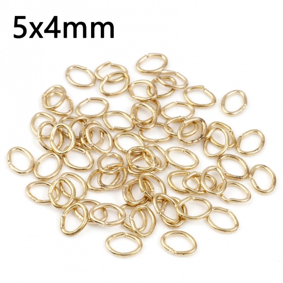 Picture of 0.7mm Iron Based Alloy Open Jump Rings Findings Oval KC Gold Plated 5mm x 4mm, 300 PCs
