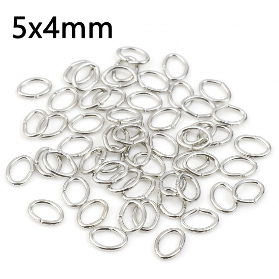 Picture of 0.7mm Iron Based Alloy Open Jump Rings Findings Oval Silver Tone 5mm x 4mm, 300 PCs