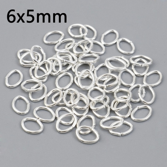 Picture of 0.8mm Iron Based Alloy Open Jump Rings Findings Oval Silver Plated 6mm x 5mm, 300 PCs