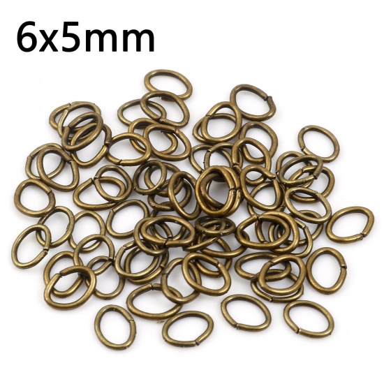 Picture of 0.8mm Iron Based Alloy Open Jump Rings Findings Oval Antique Bronze 6mm x 5mm, 300 PCs
