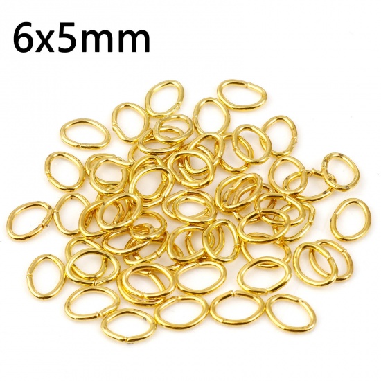 Picture of 0.8mm Iron Based Alloy Open Jump Rings Findings Oval Gold Plated 6mm x 5mm, 300 PCs