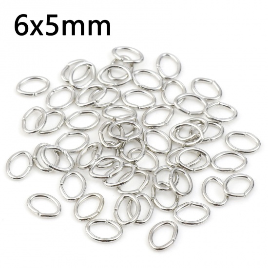 Picture of 0.8mm Iron Based Alloy Open Jump Rings Findings Oval Silver Tone 6mm x 5mm, 300 PCs
