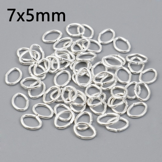 Picture of 0.9mm Iron Based Alloy Open Jump Rings Findings Oval Silver Plated 7mm x 5mm, 300 PCs
