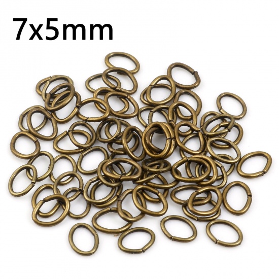 Picture of 0.9mm Iron Based Alloy Open Jump Rings Findings Oval Antique Bronze 7mm x 5mm, 300 PCs