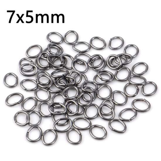 Picture of 0.9mm Iron Based Alloy Open Jump Rings Findings Oval Gunmetal 7mm x 5mm, 300 PCs