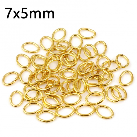Picture of 0.9mm Iron Based Alloy Open Jump Rings Findings Oval Gold Plated 7mm x 5mm, 300 PCs