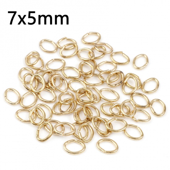 Picture of 0.9mm Iron Based Alloy Open Jump Rings Findings Oval KC Gold Plated 7mm x 5mm, 300 PCs