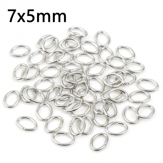 Picture of 0.9mm Iron Based Alloy Open Jump Rings Findings Oval Silver Tone 7mm x 5mm, 300 PCs