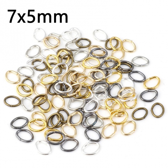 Picture of 0.9mm Iron Based Alloy Open Jump Rings Findings Oval At Random Mixed 7mm x 5mm, 300 PCs