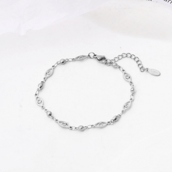 Picture of 304 Stainless Steel Religious Bracelets Silver Tone Evil Eye 18cm(7 1/8") long, 1 Piece