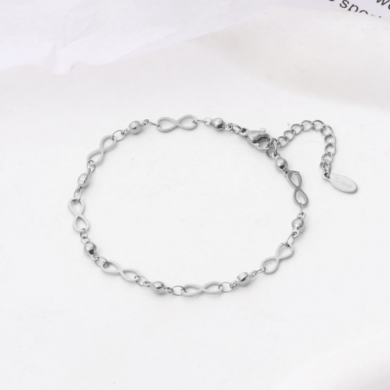 Picture of 304 Stainless Steel Bracelets Silver Tone Infinity Symbol 18cm(7 1/8") long, 1 Piece