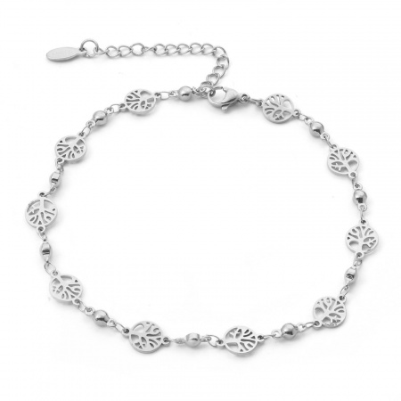 Bild von Großhandel Lebensbaum 304 Edelstahl Fußketten, Silberfarbe Frauen Minimalistisch Geschenk Schmuckbedarf, 24cm lang, 1 Strang