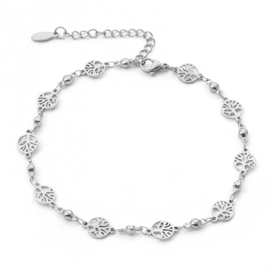 Picture of 304 Stainless Steel Anklet Silver Tone Tree Of Life 24cm(9 4/8") long, 1 Piece