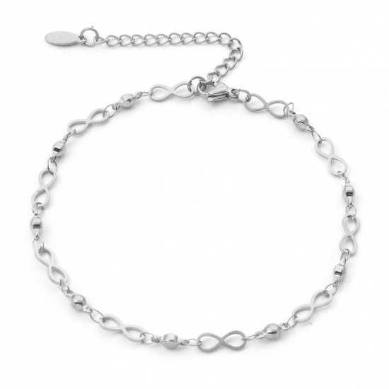 Picture of 304 Stainless Steel Anklet Silver Tone Infinity Symbol 22.5cm(8 7/8") long, 1 Piece