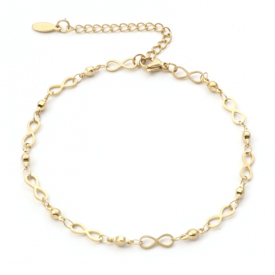 Picture of 304 Stainless Steel Anklet Gold Plated Infinity Symbol 22.5cm(8 7/8") long, 1 Piece