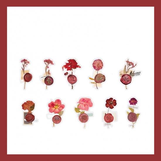 Picture of 6# PET DIY Scrapbook Deco Stickers Red Flower Leaves 13cm x 7.5cm, 1 Set ( 30 PCs/Set)