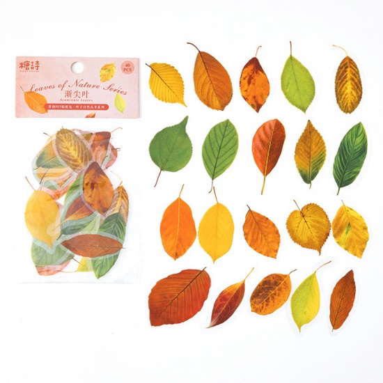 Picture of 1# PET DIY Scrapbook Deco Stickers Multicolor Leaf 14.8cm x 8cm, 1 Set ( 40 PCs/Set)