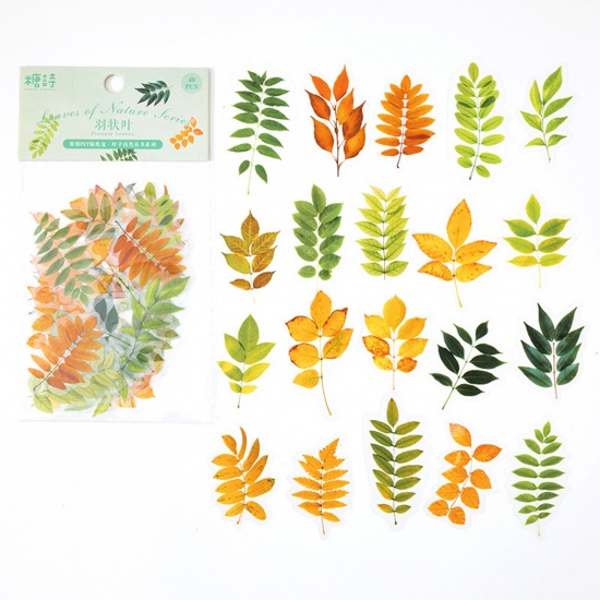 Picture of 2# PET DIY Scrapbook Deco Stickers Multicolor Leaf 14.8cm x 8cm, 1 Set ( 40 PCs/Set)