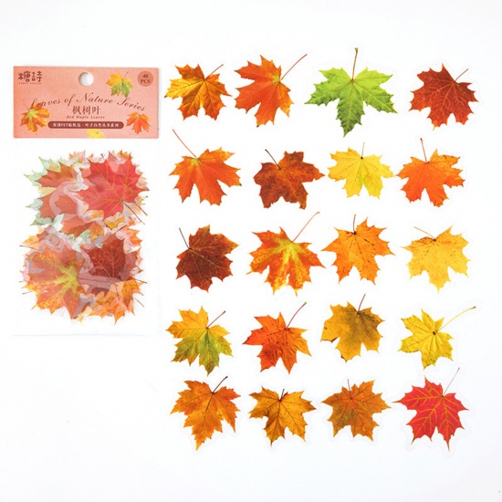 Picture of 4# PET DIY Scrapbook Deco Stickers Multicolor Leaf 14.8cm x 8cm, 1 Set ( 40 PCs/Set)
