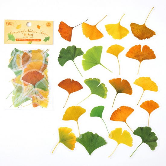 Picture of 5# PET DIY Scrapbook Deco Stickers Multicolor Leaf 14.8cm x 8cm, 1 Set ( 40 PCs/Set)