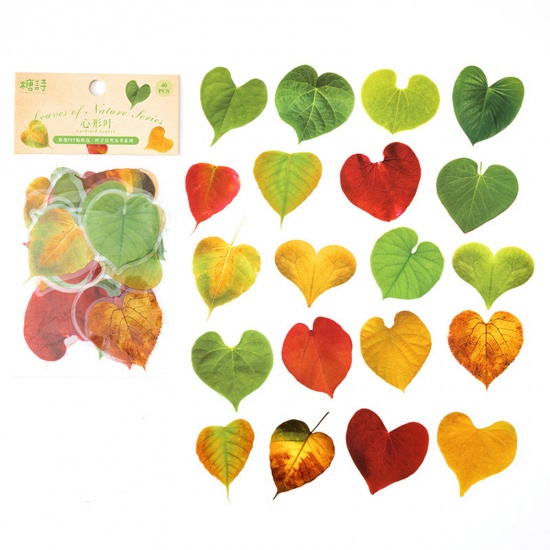 Picture of 6# PET DIY Scrapbook Deco Stickers Multicolor Leaf 14.8cm x 8cm, 1 Set ( 40 PCs/Set)