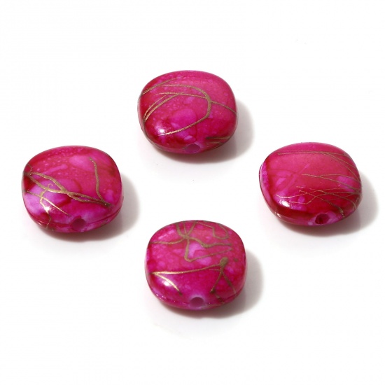 Picture of Acrylic Beads Square Fuchsia Drawbench About 12mm x 11mm, Hole: Approx 1.4mm, 100 PCs