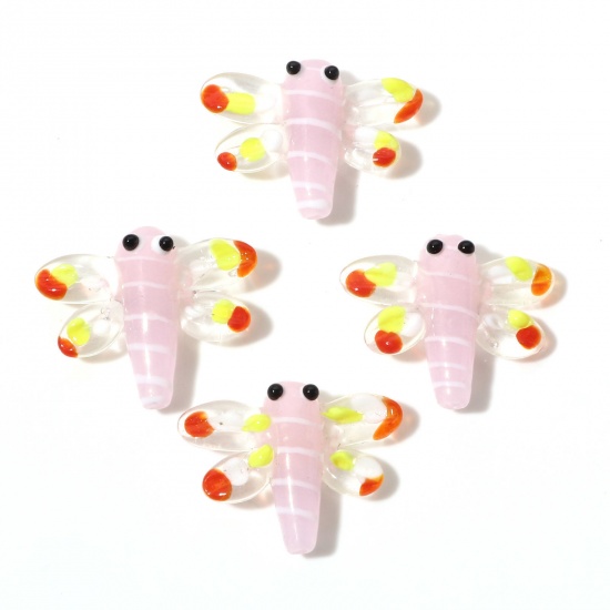 Picture of Lampwork Glass Beads Dragonfly Animal Light Pink 3D About 3cm x 2.4cm, Hole: Approx 1.5mm, 2 PCs