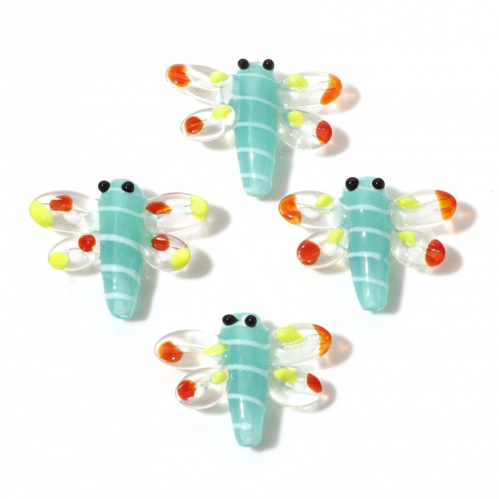 Picture of Lampwork Glass Insect Beads Dragonfly Animal Light Green 3D About 3cm x 2.4cm, Hole: Approx 1.5mm, 2 PCs