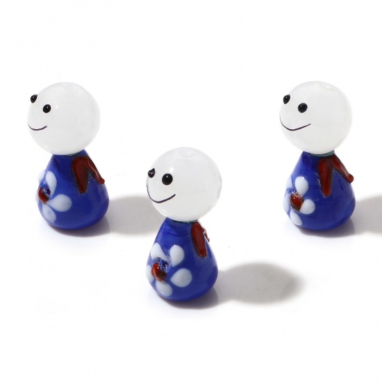 Picture of Lampwork Glass Beads Sunny Doll Blue 3D About 14x12mm 12mm Dia., Hole: Approx 1.2mm, 2 Sets