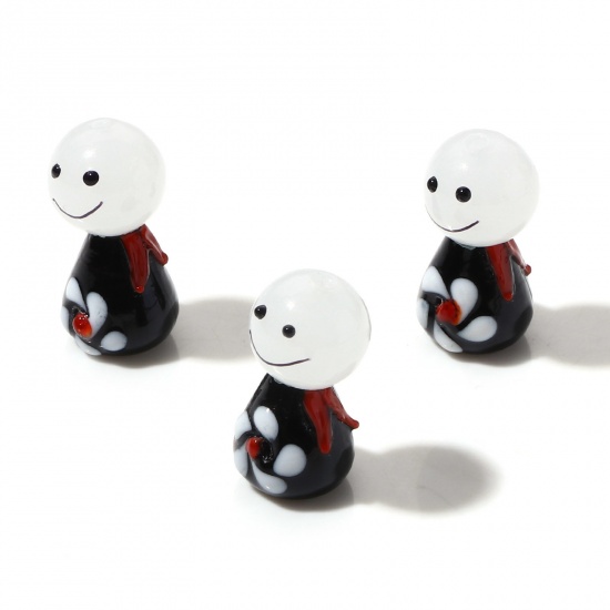 Picture of Lampwork Glass Beads Sunny Doll Black 3D About 14x12mm 12mm Dia., Hole: Approx 1.2mm, 2 Sets