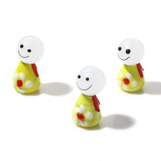 Picture of Lampwork Glass Beads Sunny Doll Yellow 3D About 14x12mm 12mm Dia., Hole: Approx 1.2mm, 2 Sets